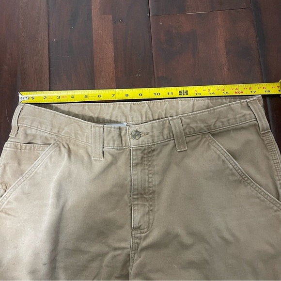 Carhartt Carpenter Tan Khaki Pants Distressed Painted Work Wear Men’s 36x32 - Picture 3 of 10